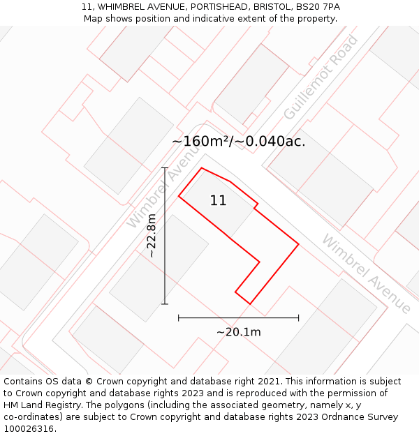 11, WHIMBREL AVENUE, PORTISHEAD, BRISTOL, BS20 7PA: Plot and title map