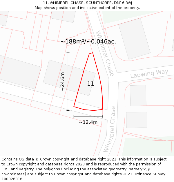 11, WHIMBREL CHASE, SCUNTHORPE, DN16 3WJ: Plot and title map