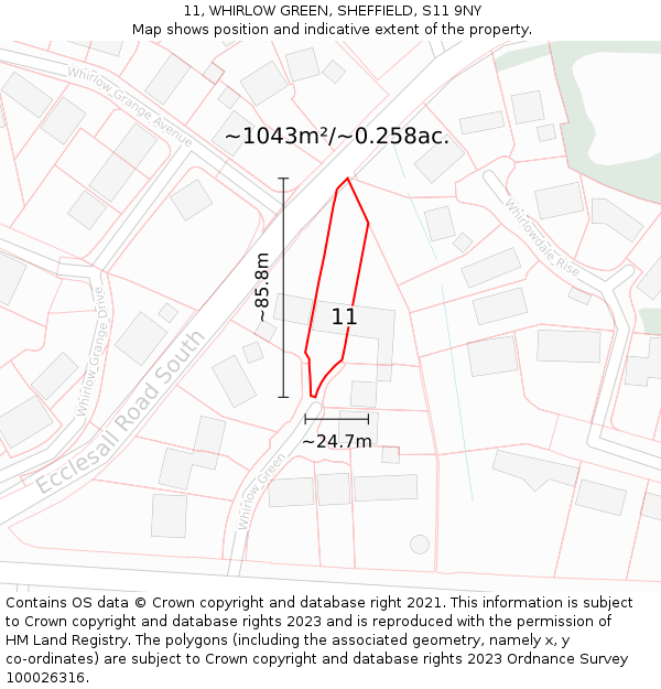 11, WHIRLOW GREEN, SHEFFIELD, S11 9NY: Plot and title map