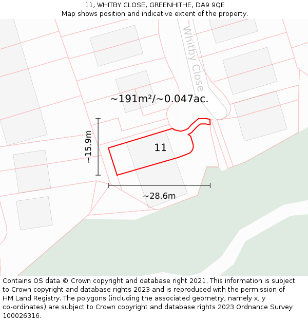 11, WHITBY CLOSE, GREENHITHE, DA9 9QE: Plot and title map