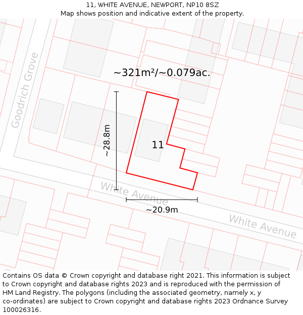 11, WHITE AVENUE, NEWPORT, NP10 8SZ: Plot and title map