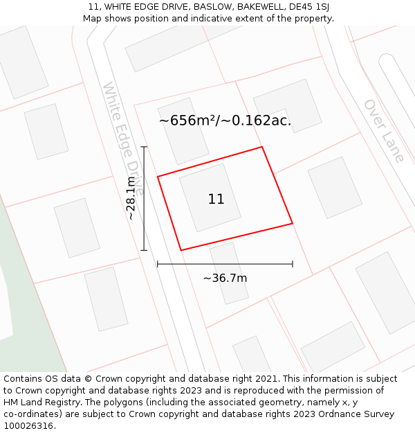 11, WHITE EDGE DRIVE, BASLOW, BAKEWELL, DE45 1SJ: Plot and title map