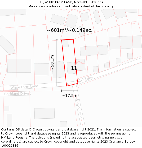 11, WHITE FARM LANE, NORWICH, NR7 0BP: Plot and title map