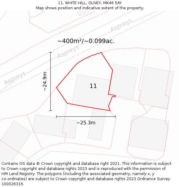 11, WHITE HILL, OLNEY, MK46 5AY: Plot and title map