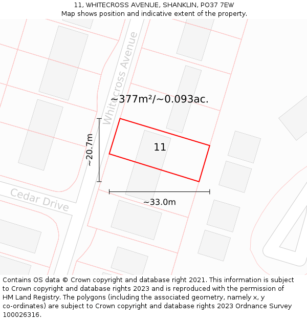 11, WHITECROSS AVENUE, SHANKLIN, PO37 7EW: Plot and title map
