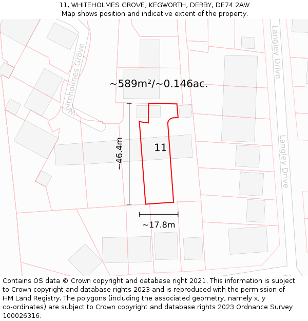 11, WHITEHOLMES GROVE, KEGWORTH, DERBY, DE74 2AW: Plot and title map