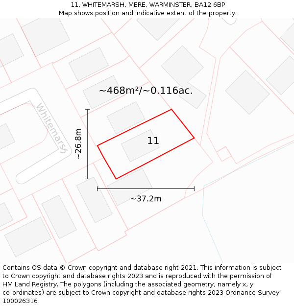 11, WHITEMARSH, MERE, WARMINSTER, BA12 6BP: Plot and title map