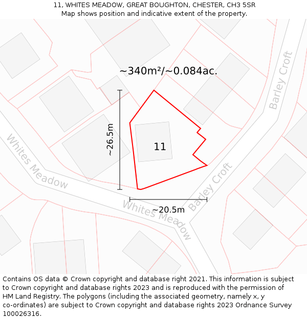 11, WHITES MEADOW, GREAT BOUGHTON, CHESTER, CH3 5SR: Plot and title map