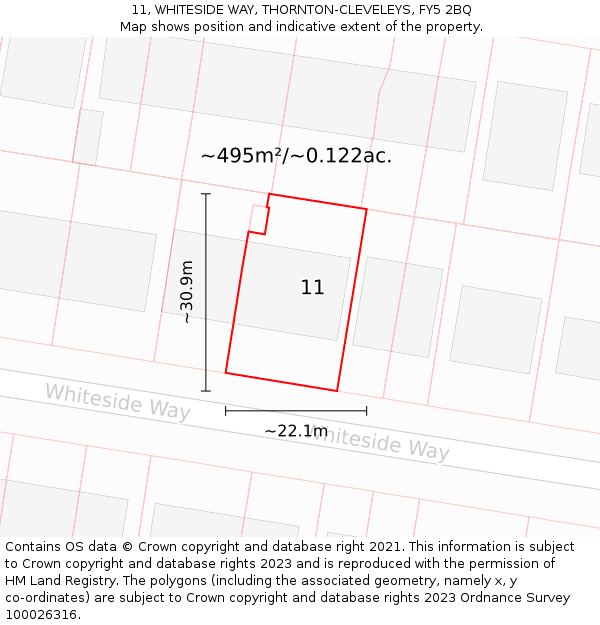 11, WHITESIDE WAY, THORNTON-CLEVELEYS, FY5 2BQ: Plot and title map