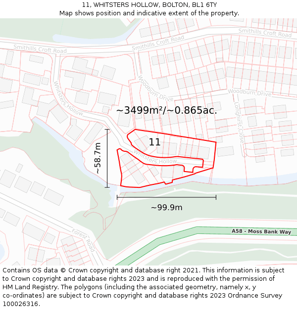 11, WHITSTERS HOLLOW, BOLTON, BL1 6TY: Plot and title map