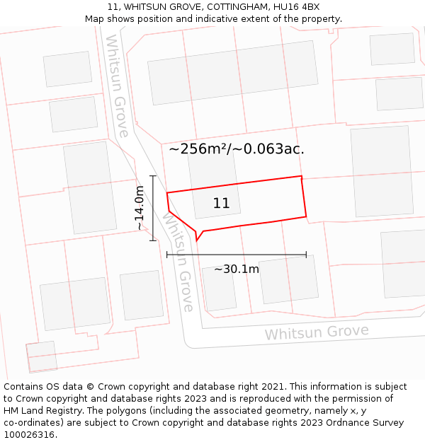 11, WHITSUN GROVE, COTTINGHAM, HU16 4BX: Plot and title map