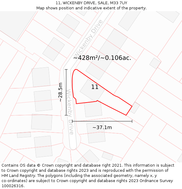 11, WICKENBY DRIVE, SALE, M33 7UY: Plot and title map