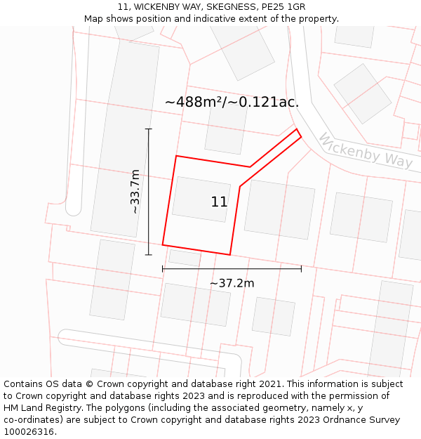 11, WICKENBY WAY, SKEGNESS, PE25 1GR: Plot and title map