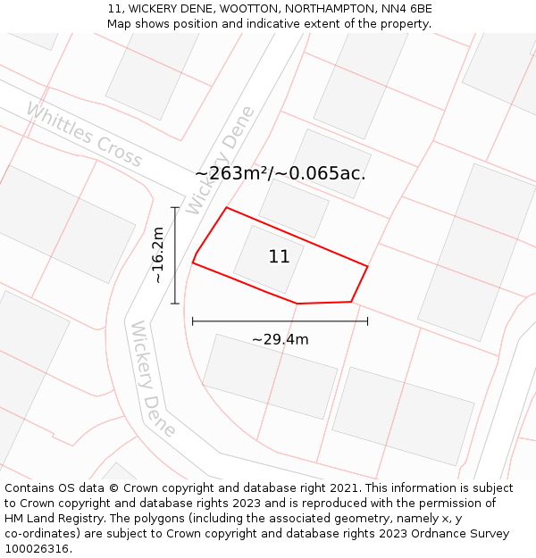 11, WICKERY DENE, WOOTTON, NORTHAMPTON, NN4 6BE: Plot and title map