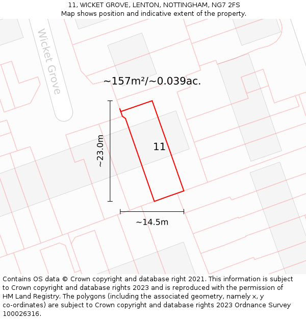 11, WICKET GROVE, LENTON, NOTTINGHAM, NG7 2FS: Plot and title map