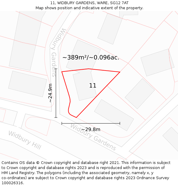 11, WIDBURY GARDENS, WARE, SG12 7AT: Plot and title map