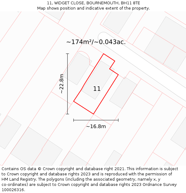 11, WIDGET CLOSE, BOURNEMOUTH, BH11 8TE: Plot and title map