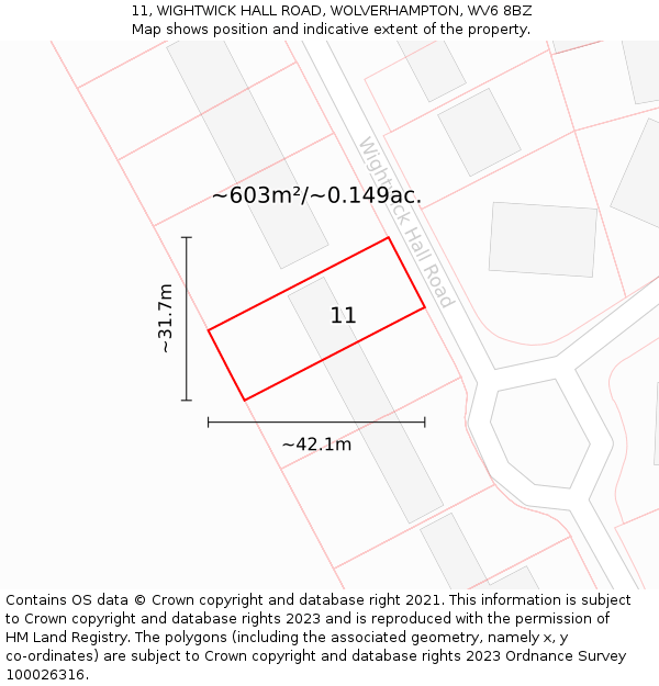 11, WIGHTWICK HALL ROAD, WOLVERHAMPTON, WV6 8BZ: Plot and title map