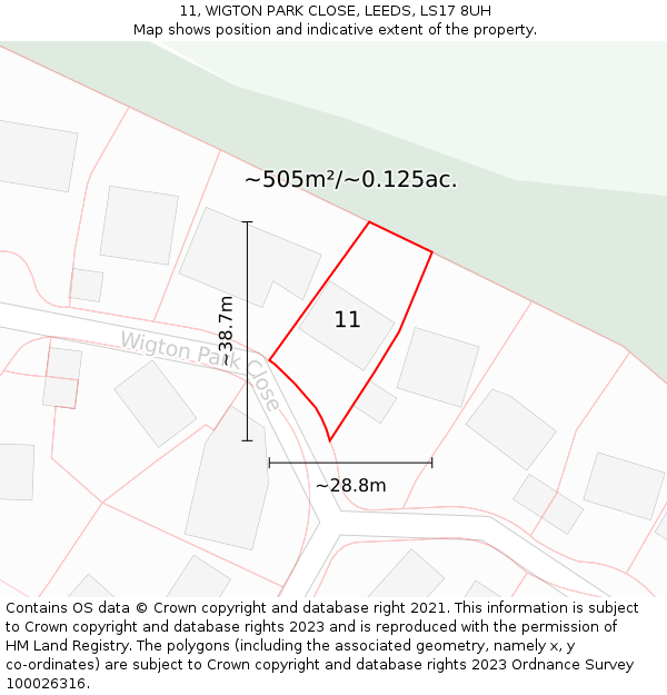 11, WIGTON PARK CLOSE, LEEDS, LS17 8UH: Plot and title map