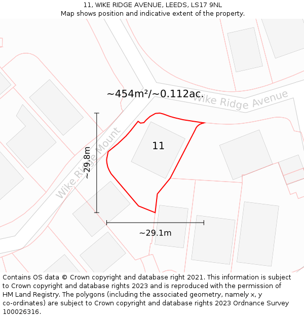 11, WIKE RIDGE AVENUE, LEEDS, LS17 9NL: Plot and title map