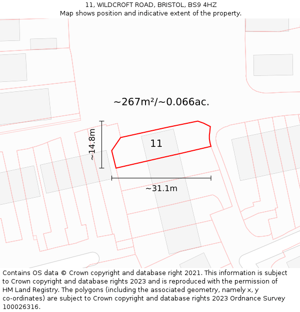 11, WILDCROFT ROAD, BRISTOL, BS9 4HZ: Plot and title map