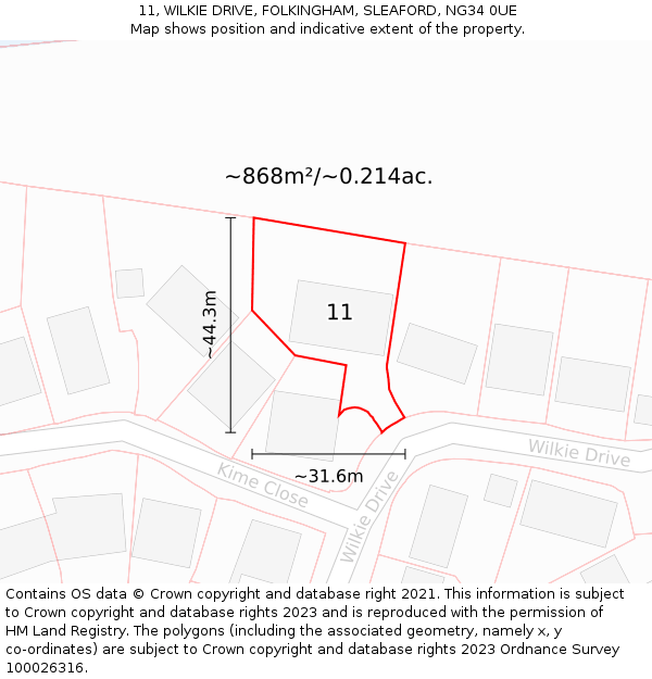 11, WILKIE DRIVE, FOLKINGHAM, SLEAFORD, NG34 0UE: Plot and title map