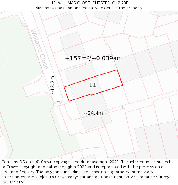 11, WILLIAMS CLOSE, CHESTER, CH2 2RF: Plot and title map