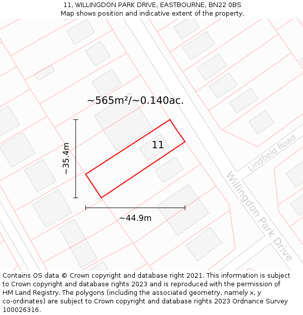 11, WILLINGDON PARK DRIVE, EASTBOURNE, BN22 0BS: Plot and title map