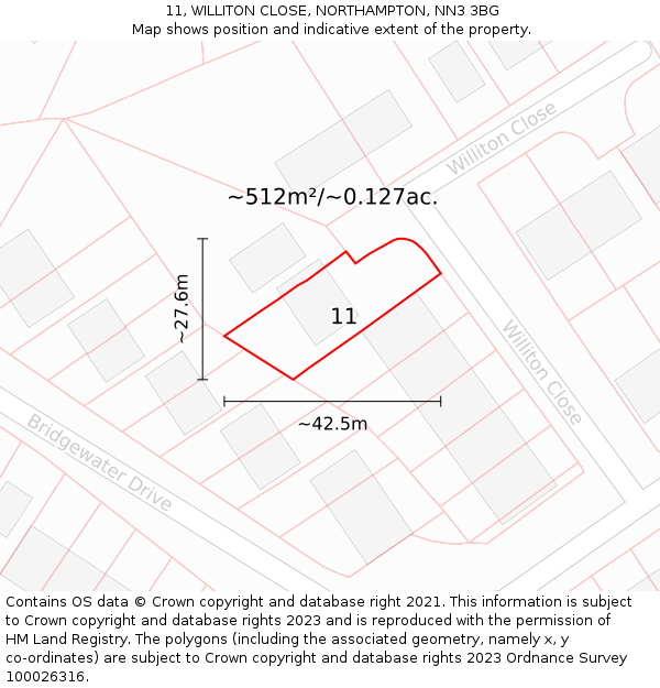 11, WILLITON CLOSE, NORTHAMPTON, NN3 3BG: Plot and title map