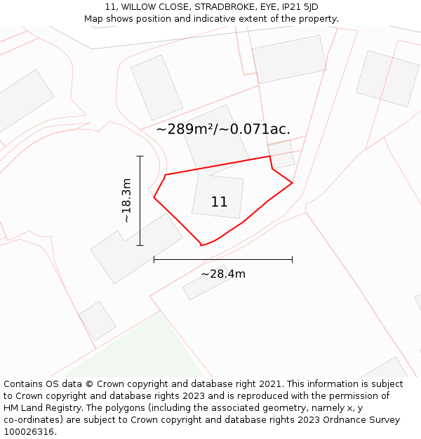 11, WILLOW CLOSE, STRADBROKE, EYE, IP21 5JD: Plot and title map