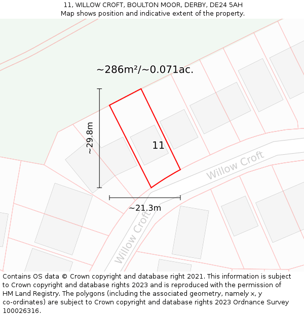 11, WILLOW CROFT, BOULTON MOOR, DERBY, DE24 5AH: Plot and title map