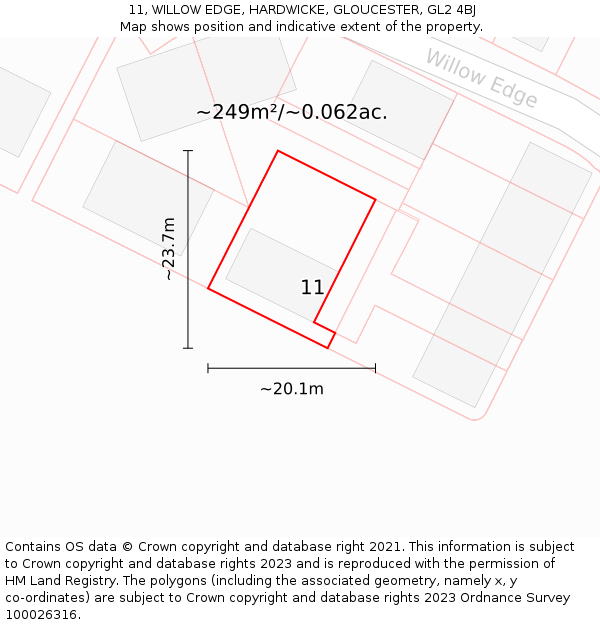11, WILLOW EDGE, HARDWICKE, GLOUCESTER, GL2 4BJ: Plot and title map