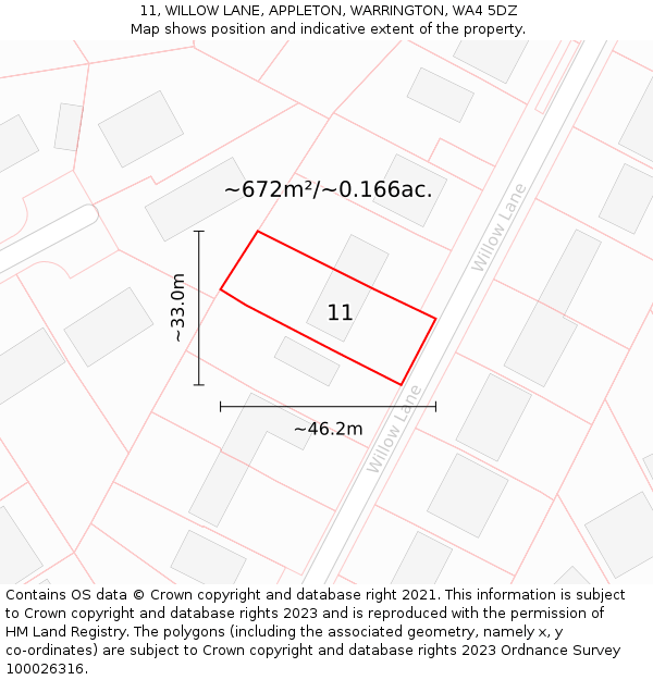 11, WILLOW LANE, APPLETON, WARRINGTON, WA4 5DZ: Plot and title map