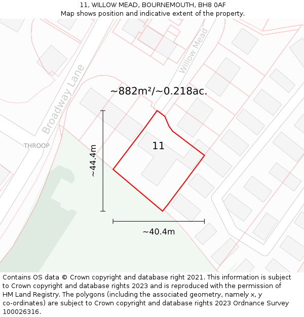 11, WILLOW MEAD, BOURNEMOUTH, BH8 0AF: Plot and title map
