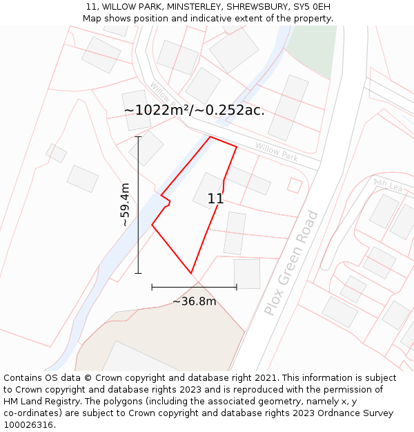 11, WILLOW PARK, MINSTERLEY, SHREWSBURY, SY5 0EH: Plot and title map