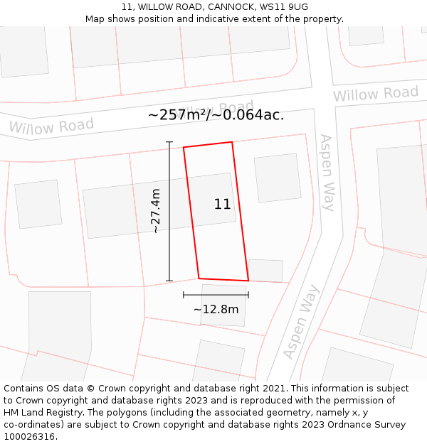 11, WILLOW ROAD, CANNOCK, WS11 9UG: Plot and title map