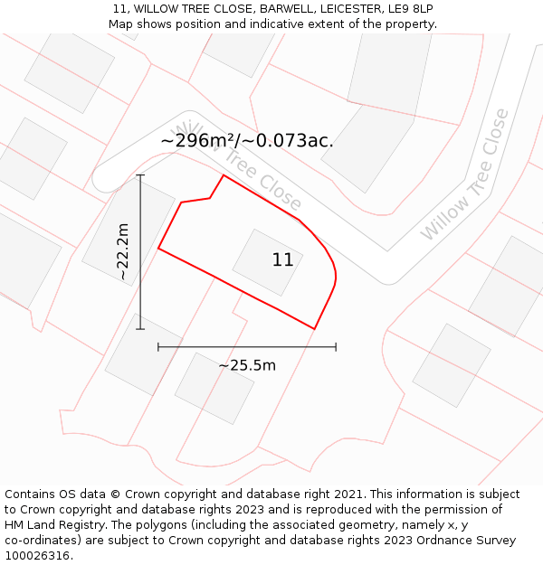 11, WILLOW TREE CLOSE, BARWELL, LEICESTER, LE9 8LP: Plot and title map