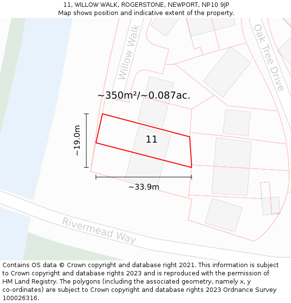 11, WILLOW WALK, ROGERSTONE, NEWPORT, NP10 9JP: Plot and title map
