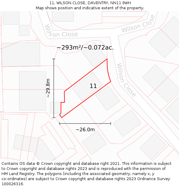 11, WILSON CLOSE, DAVENTRY, NN11 9WH: Plot and title map