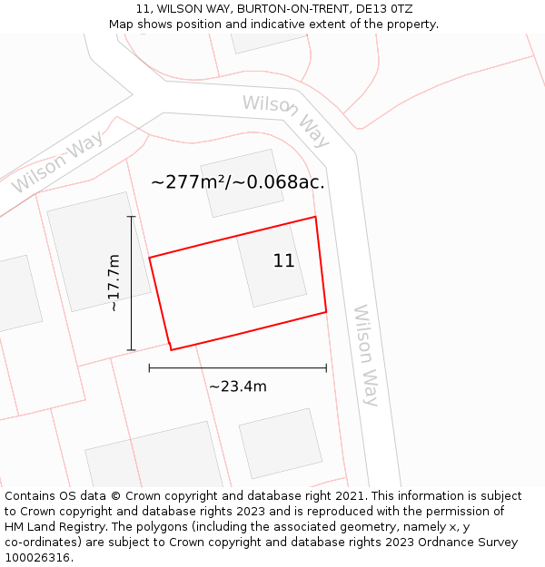 11, WILSON WAY, BURTON-ON-TRENT, DE13 0TZ: Plot and title map