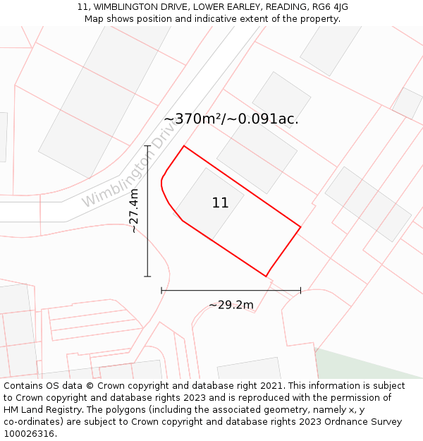 11, WIMBLINGTON DRIVE, LOWER EARLEY, READING, RG6 4JG: Plot and title map