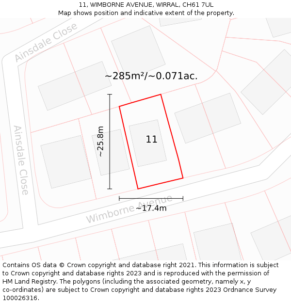 11, WIMBORNE AVENUE, WIRRAL, CH61 7UL: Plot and title map