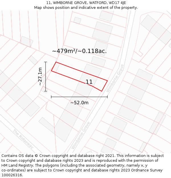 11, WIMBORNE GROVE, WATFORD, WD17 4JE: Plot and title map