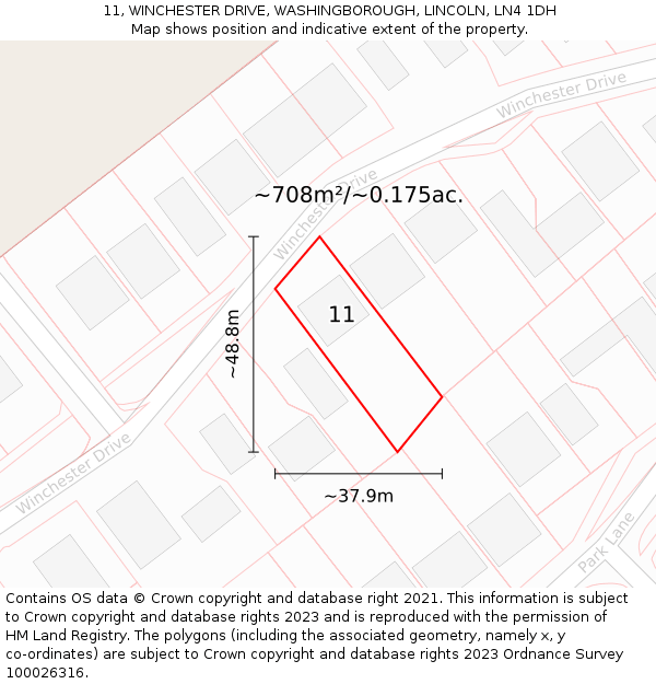 11, WINCHESTER DRIVE, WASHINGBOROUGH, LINCOLN, LN4 1DH: Plot and title map