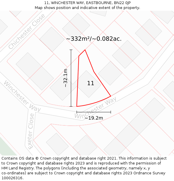 11, WINCHESTER WAY, EASTBOURNE, BN22 0JP: Plot and title map