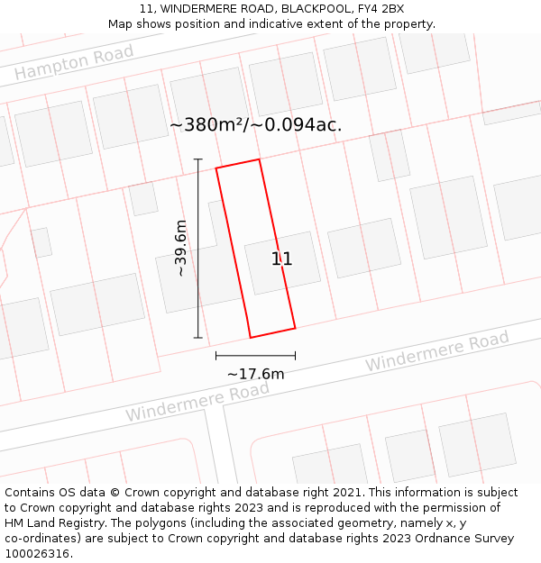 11, WINDERMERE ROAD, BLACKPOOL, FY4 2BX: Plot and title map