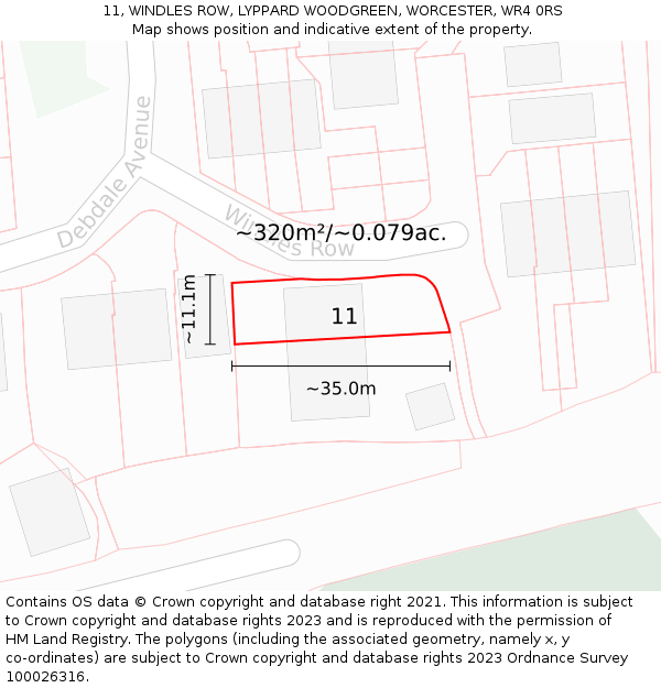 11, WINDLES ROW, LYPPARD WOODGREEN, WORCESTER, WR4 0RS: Plot and title map