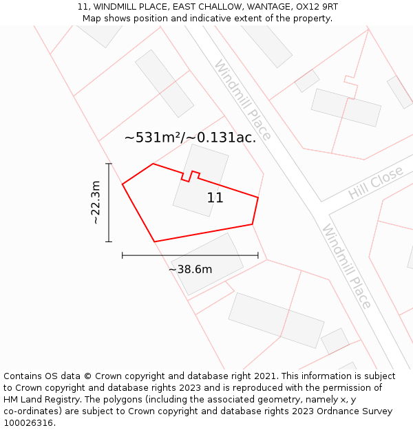 11, WINDMILL PLACE, EAST CHALLOW, WANTAGE, OX12 9RT: Plot and title map