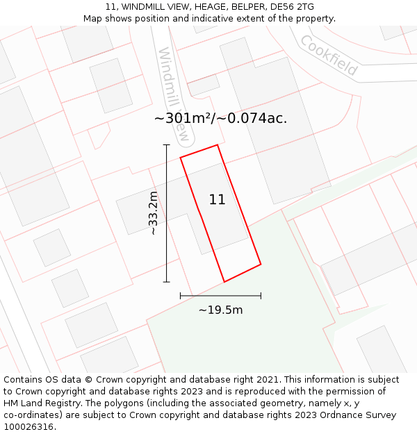 11, WINDMILL VIEW, HEAGE, BELPER, DE56 2TG: Plot and title map