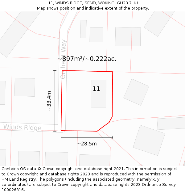 11, WINDS RIDGE, SEND, WOKING, GU23 7HU: Plot and title map